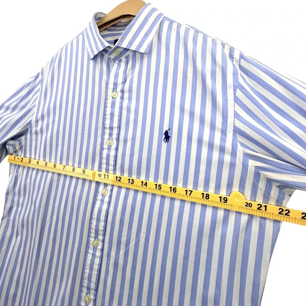 Polo Ralph Lauren Striped Button Up Shirt Men Large Blue White Cotton Slim Fit